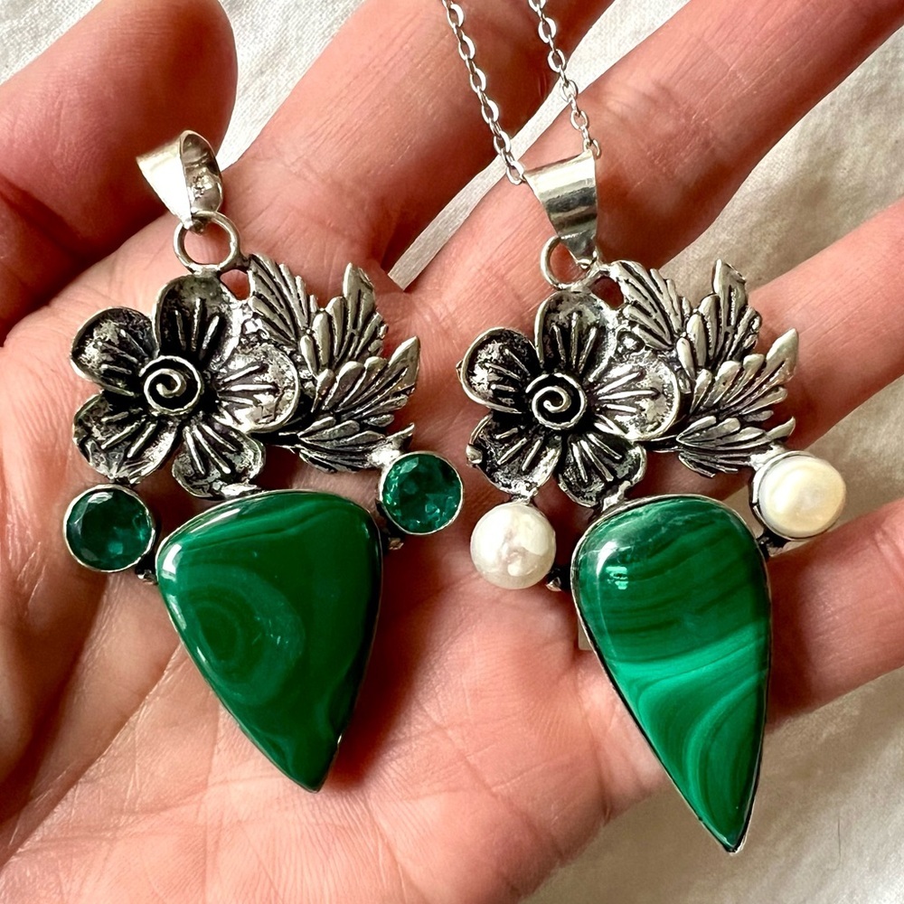 925 Heart Chakra Malachite Pendant Necklace